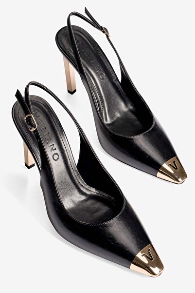 Mubiano Γυναικείο στιλέτο με μεταλλική μυτερή μύτη, ανοιχτή μεταλλική φτέρνα,...