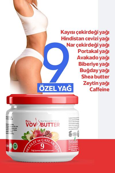 NLife Vov Butter Selülit ve Çatlak Kremi / 9 Bitkisel Yağ Karışımı 190 ml