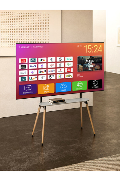 Cletech Raflı Şövalye Tipi Tv Standı 49"-86" | Ahşap & Metal | 50 kg Taşıma K...