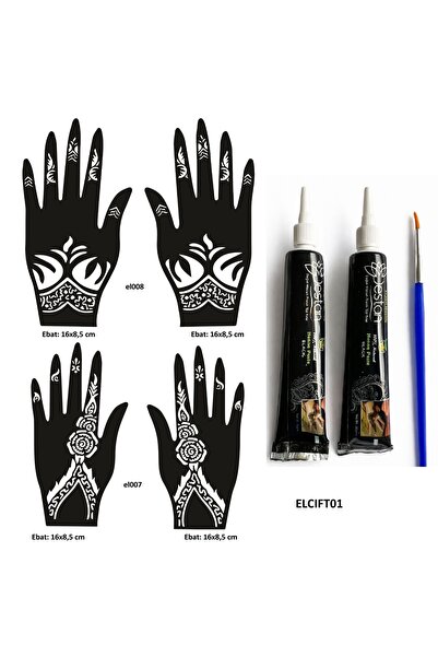 Airbrush Tattoo Çiçek Desenleri El üstü Hint Kınasıyla Geçici Dövme Yapma Set...