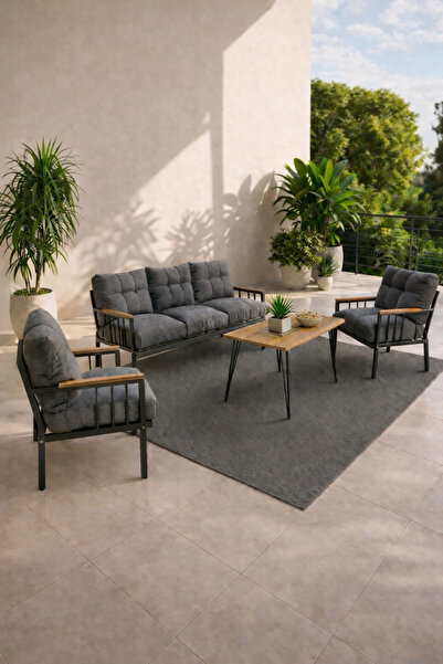 UFUK HOME Milas 311 Masalı Gri Fermuarlı Bahçe Balkon Takımı, Cafe, Salon - M...