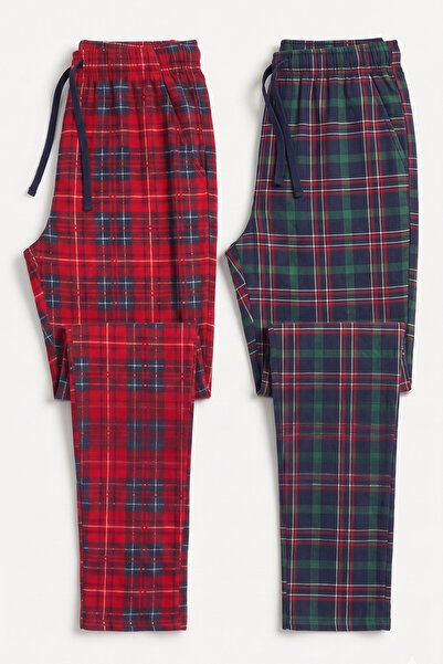 Elemge Σετ 2 τεμαχίων Ανδρικές καρό πιτζάμες με έξι τσέπες, άνετη εφαρμογή, μ...