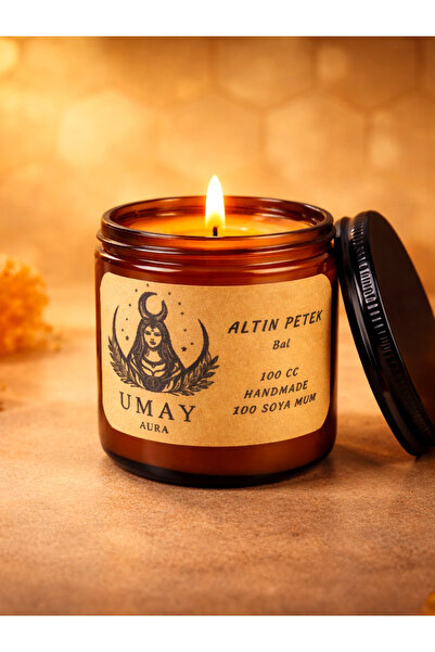 umay aura Mum-Bal Kokulu Aromaterapi Mum %100 Soya Wax El Yapımı Amber Kavano...