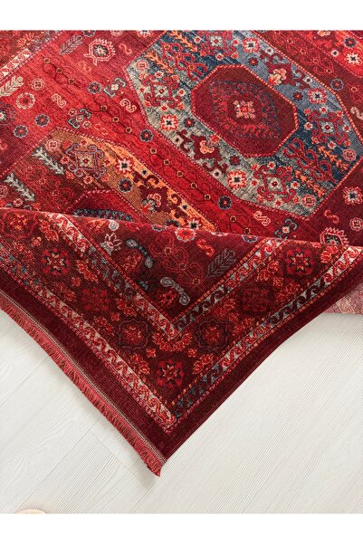Home Terra Vintage Halı | Kırmızı Bordo Afgan Desen, Eskitme Görünümlü, Yumuş...