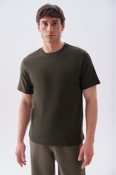 Mudo Men's Khaki Crew Neck T-Shirt