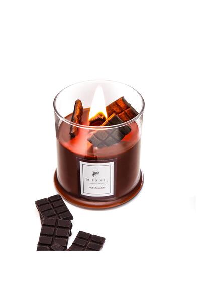 Missi Büyük Üfleme Cam Ahşap Fitilli Hot Chocolate Vegan Mum(380 GR)