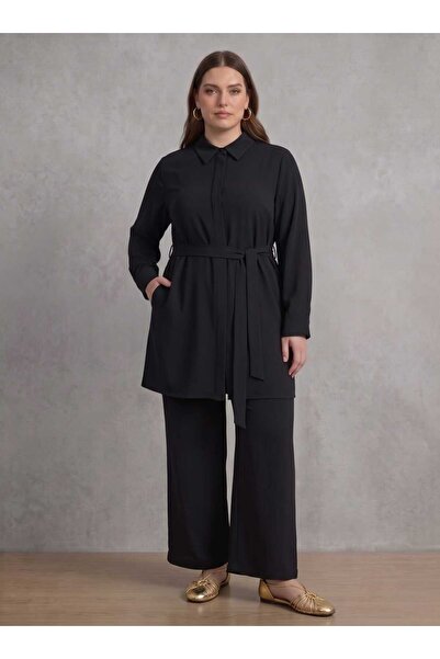 ALİA Διπλό κοστούμι μεγάλου μεγέθους με κρυφό κούμπωμα με λεπτομέρεια δεσίματ...