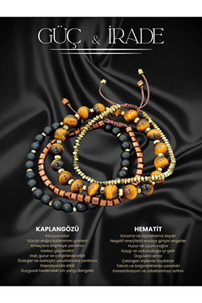 Yelda's Certified Aa+ Tiger's Eye, Matte Onyx and Hematite Natural Stone Men'...