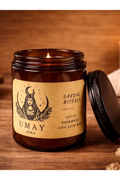 umay aura Sandal Ağacı Kokulu Dekoratif Aromaterapi Mum – El Yapımı %100 Doğa...