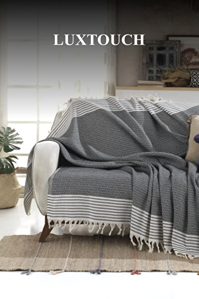 Lux Touch Bergama Μαύρο Βαμβακερό Ριχτάρι - 170x200cm Κάλυμμα Σάλι Καναπέ και...