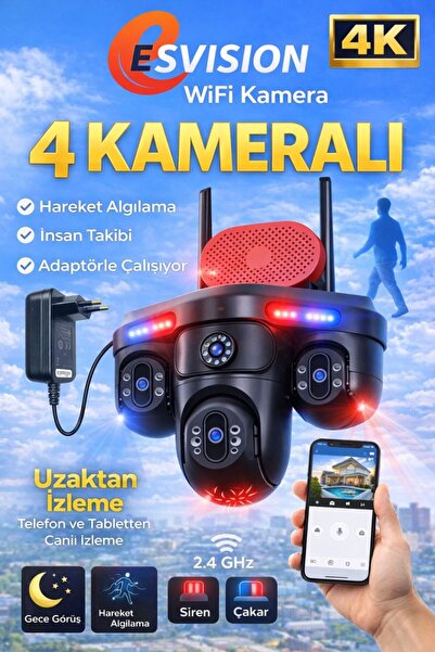 Ventus Wifi 4K 4 Lensli Akıllı Güvenlik Kamerası Hieasy Gece Görüş Sesli Kişi...