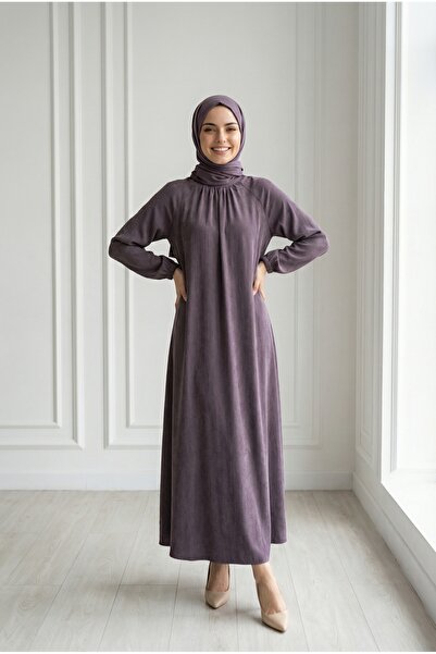 MİHRA STORE Verda Μεταξωτό Φόρεμα με Σούρες στο Μπροστινό Μέρος και Μανίκια Ρ...