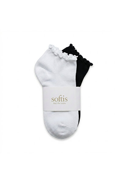 Softis Kadın Fırfırlı Kısa Bilek Çorap 2’li Paket (Siyah – Beyaz )