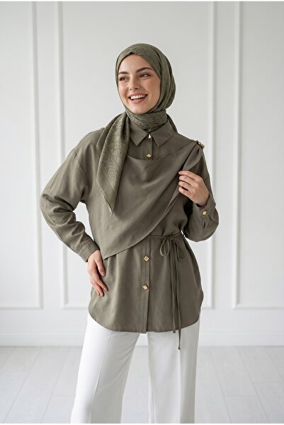 MİHRA STORE Πουκάμισο Aller με λεπτομέρεια αγκράφα στον ώμο - AS5947 Χακί