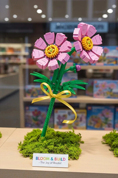 Miniso Lisanslı Çiçek Serisi Pembe İnşa Blokları Seti ABS Dekoratif Çiçek Yap...