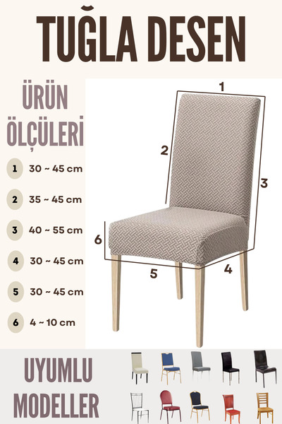 ELHAS Likrali Kumaş Tuğla Desenli Sandalye Örtüsü, Lastikli, Esnekli,kaliteli Sandalye Kılıfı 1 Adet