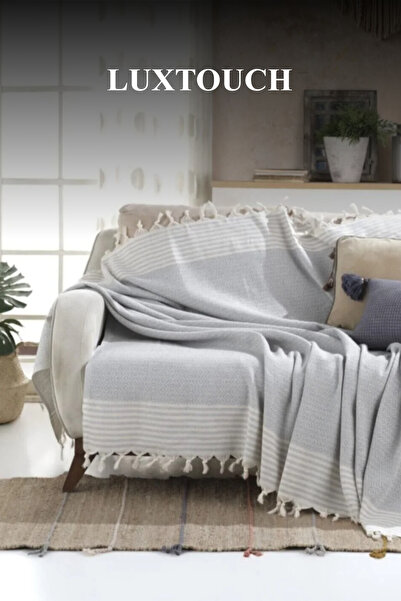 Lux Touch Bergama Grey Cotton Throw - 170x210 cm Κάλυμμα καναπέ και σάλι Κάλυ...