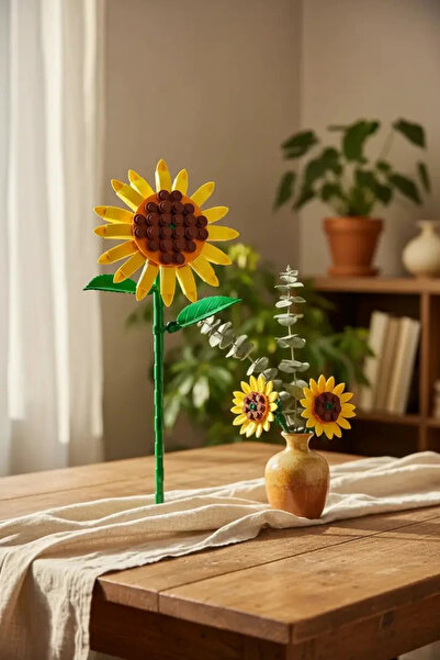 Miniso مجموعة مكعبات بناء زهرة الشمس من سلسلة الزهور المرخصة، مكعبات بناء زهر...
