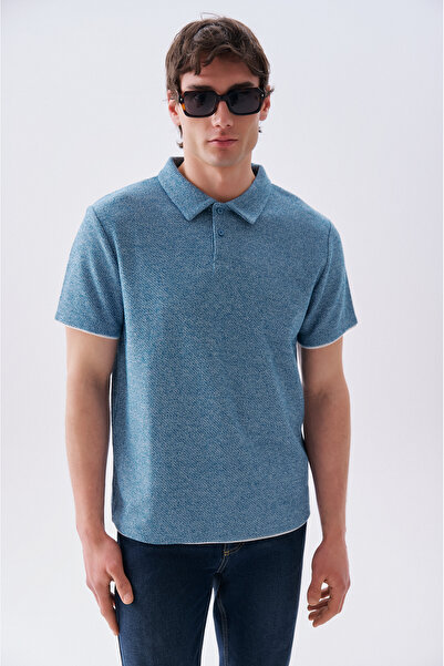 Mudo Men's Green Polo Collar Short Sleeve Knit Sweater