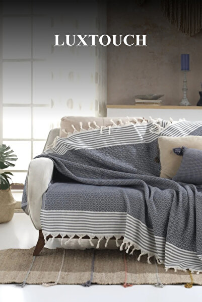 Lux Touch Bergama Indigo Cotton Throw - 170x210 cm Σάλι καναπέ και κάλυμμα κα...