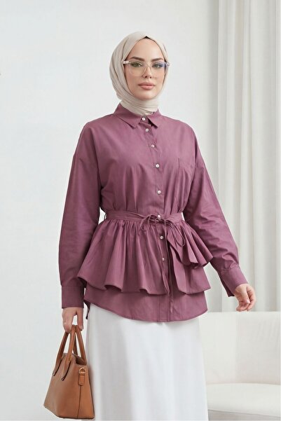 Modamorfo Cape detailed buttoned oval cut poplin tunic -cherry