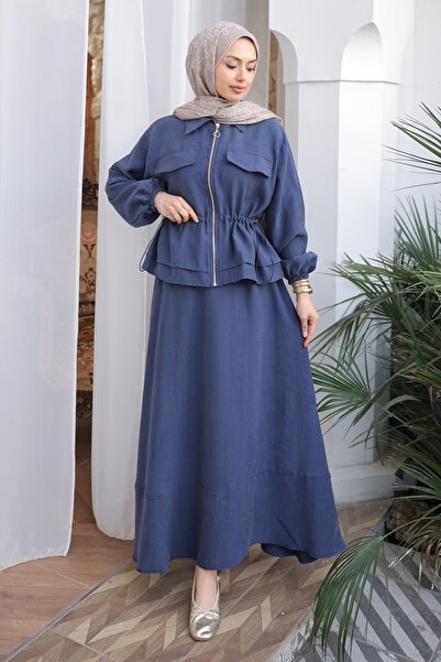 İmajButik Navy Blue Jacket Skirt Suit