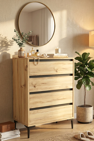Yurudesign Aristo Şifonyer 4 Çekmeceli 98cm Keçe-antrasit Ar7-ka