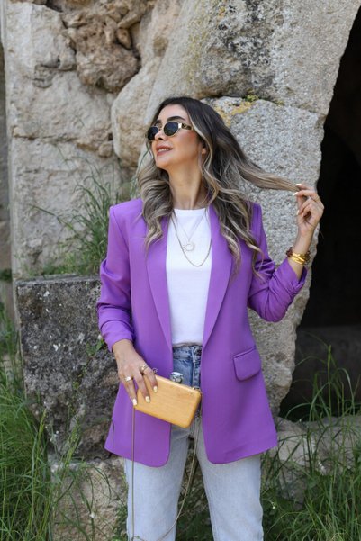 bytugcekaya Blazer cu mâneci mov cu detaliu