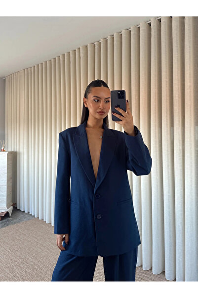 mydukkan.co Lily Keten Blazer - Lacivert