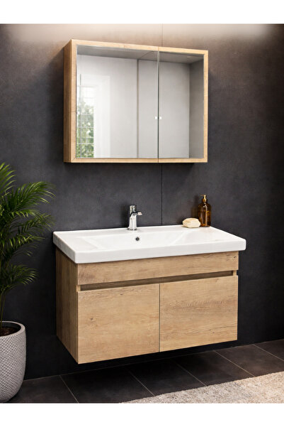 Kalay Natural 80 cm Velimeşe Banyo Dolabı Seti