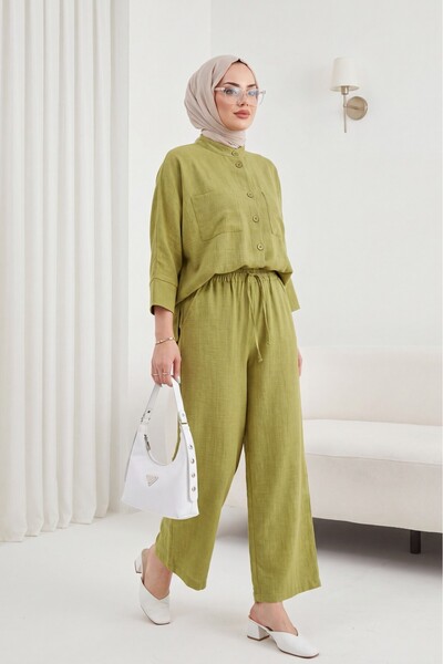 Modamorfo Σετ πουκάμισου με διπλές τσέπες και μανίκια τύπου νυχτερίδας - πράσινο