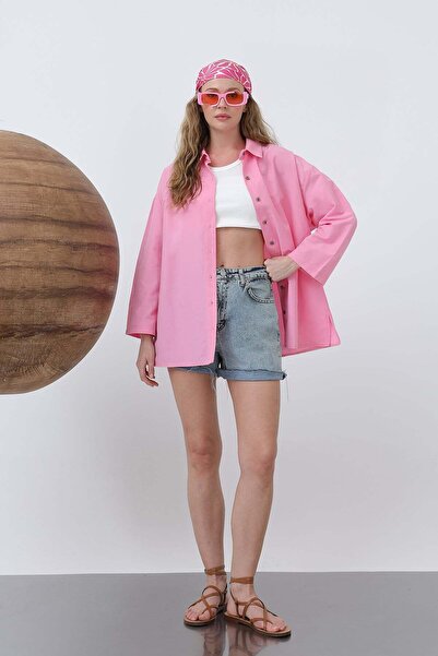 Loreen Kadın Kol Detaylı Basic Gömlek - 20655GML - PEMBE