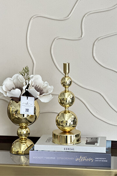 Shura Homeware Truva Metal Şamdan Gold Dekoratif Obje Mumluk