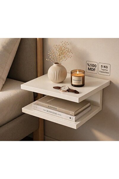 DEKOKAP 30x25 cm Beyaz Duvar Komodini Yatak Yanı %100 MDF Başucu Rafı