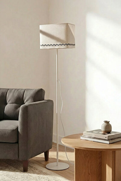 Marrien Corner Tulip Krem Metal Ayaklı Dikdörtgen Lambader - 145 cm Tek Ayakl...