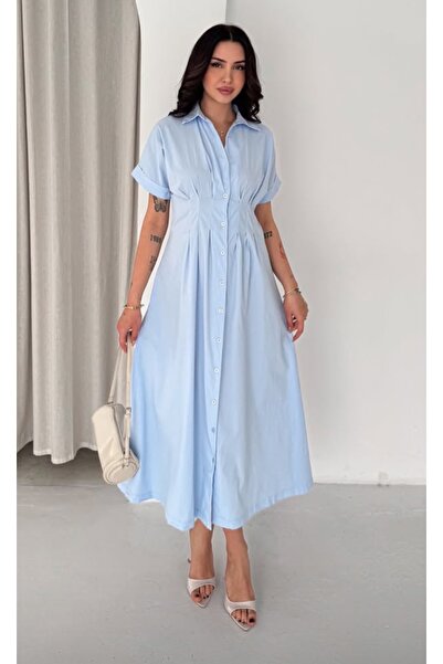 Noa&Noa Γυναικείο φόρεμα με κοντό μανίκι και λεπτομέρεια σε στυλ πουκαμίσου