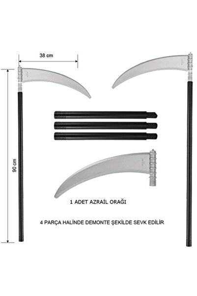 partidolu Halloween Gümüş Renk Plastik Azrail Orağı Tırpanı 90 cm Orak