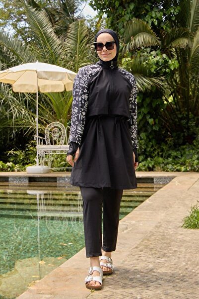 Starinci Mayo Hijab Swimsuit Stretchy Parachute Fabric Black African Pattern ...