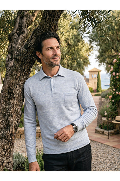 Çizgi Triko Men's Seasonal Long Sleeve Shirt Collar Blue Sweatshirt - 5304