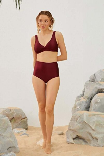 Genel Markalar Starinci Toparlayıcı Bikini Takımı Bordo Yüksek Bel