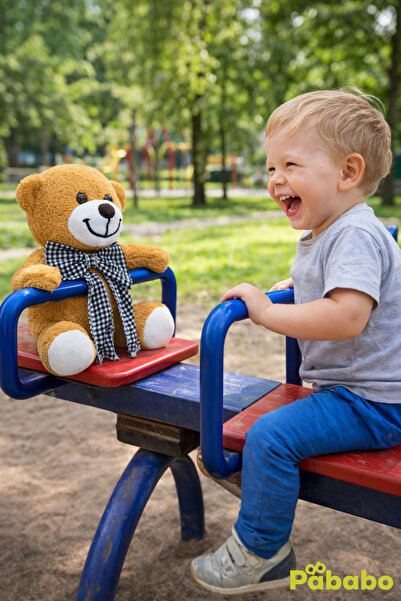 Pababo 25 cm Papyonlu Peluş Ayıcık – Sevimli Oyuncak Ayı, Hediye Ayıcık