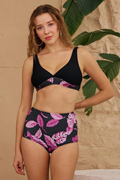 Starinci Mayo Bikini Takımı Toparlayıcı Yüksek Bel Mor Yapraklar