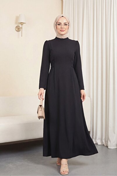 Modamorfo Richterkragen-Taillenbandkleid – Schwarz