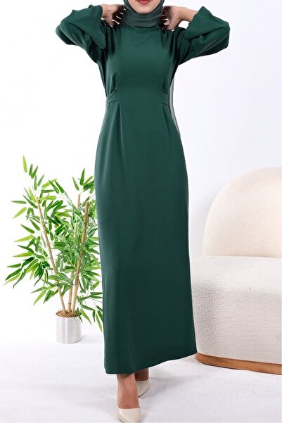 Modamorfo Hakim-Kleid mit Kragen und Taillengürtel - Smaragdgrün