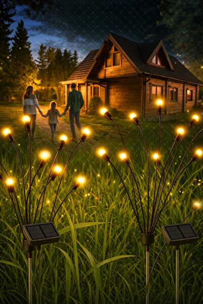 AKBU Solar Güneş Enerjili 8 Ledli boncuk Saplamalı RGB Işık Bahçe Teras Balko...
