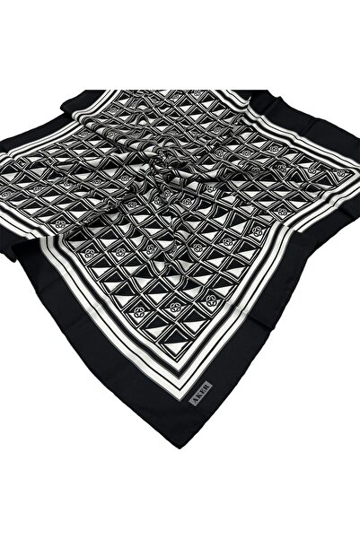 Aker Μεταξωτό Φουλάρι - 8968713-912 Μαύρο Εκρού Τουίλ