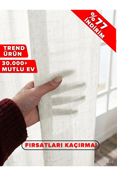 Ecru Color Linen Textured 1/3 Dense Pleated Elegant Tulle Curtain | No Iron Required | Top Tulle Curtain