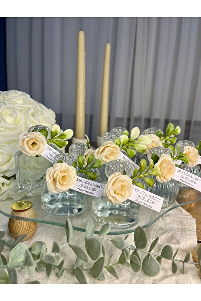 JUST DREAM Hediye Cam Kolonya Şişesi (Beyaz Gül) Nişan/Nikah/Baby Shower/Kişi...