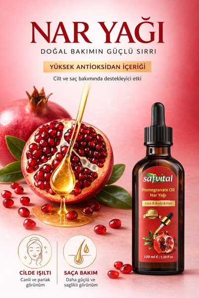safvital Pomegranate Oil 100 ml Cold Pressed Pure Herbal Oil Skin Hair Care Moisturizing Shine Effect Natural Premium Care Oil