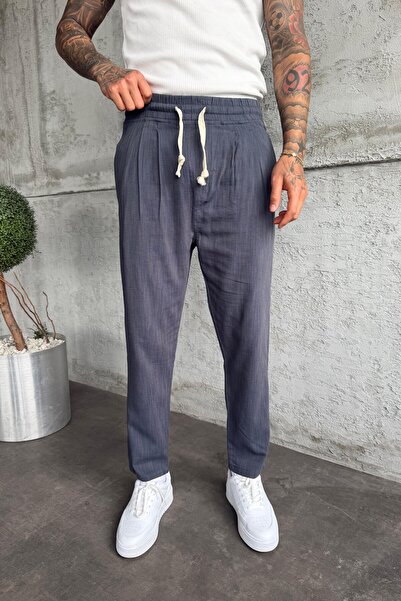 MADZEYMODA Ανδρικό παντελόνι με ελαστική μέση Boyfriend Fit Με πιέτες Smoked ...